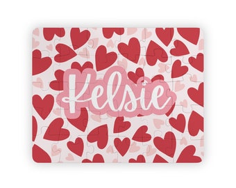 Valentine's Day Puzzle | Girls Puzzle | Pink and Red Hearts | Happy Valentine's Day | Personalized Children's Puzzle | Custom Puzzle