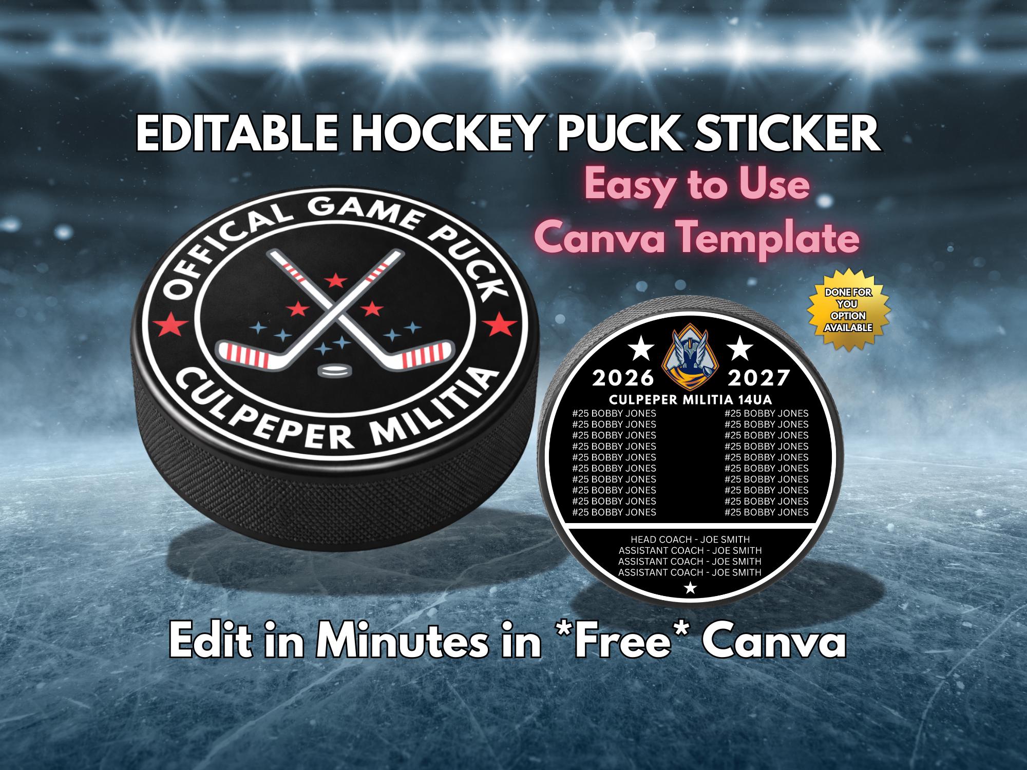 Editable Hockey Puck Sticker Template, Hockey Team Sticker, Custom ...