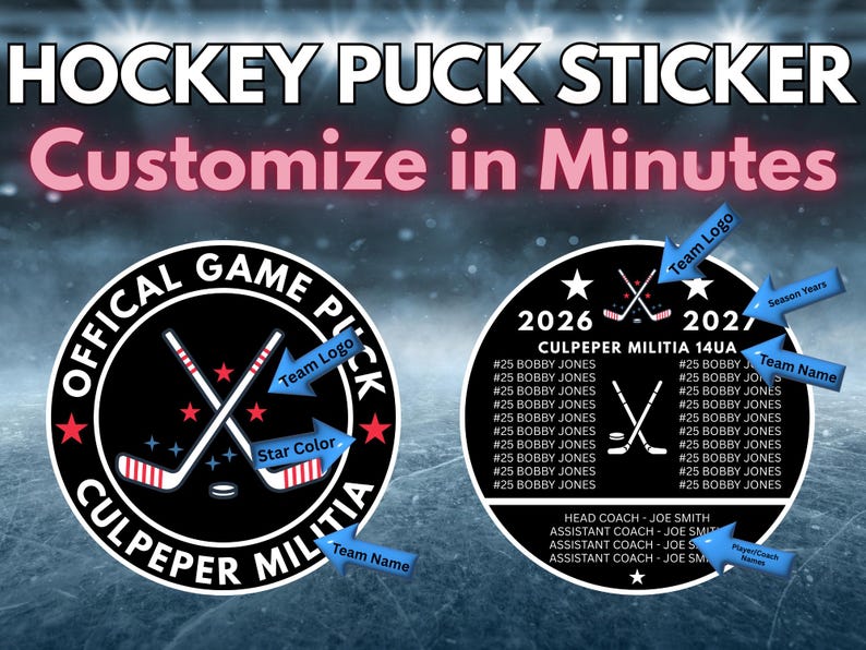 Editable Hockey Puck Sticker Template, Hockey Team Sticker, Custom ...