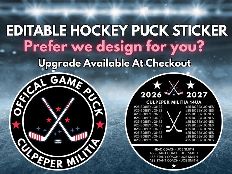 Editable Hockey Puck Sticker Template, Hockey Team Sticker, Custom ...
