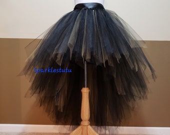 B01 Black & Touch of Gold High-Low tutu (With Sewn in satin LINING)//Hi - lo tulle skirt//(33 colors available) Halloween Tutu