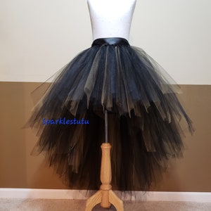 B01 Black & Touch of Gold High-Low tutu (With Sewn in satin LINING)//Hi - lo tulle skirt//(33 colors available) Halloween Tutu