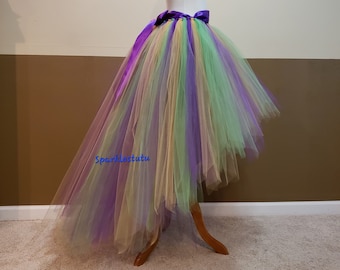 C02 Mardi Gras High-Low tutu (With Sewn in satin LINING)//Mix color Hi - lo tulle skirt//(33 colors available) Mardi Gras Tutu skirt