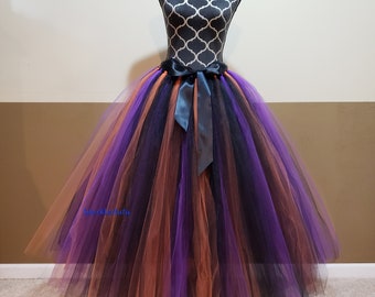 F08 Witch tutu/ Full length Witch tutu/ Witch tulle costume/ Halloween tulle costume, Women&#39;s floor length tutu skirt