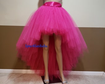 A08 Fuchsia High-Low tutu (With Sewn in satin LINING)//Hi - lo tulle skirt  Children to adult Tutu//(33 colors available) Pink tutu