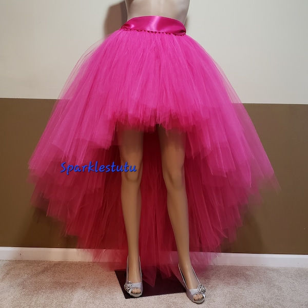 A08 Fuchsia High-Low tutu (With Sewn in satin LINING)//Hi - lo tulle skirt  Children to adult Tutu//(33 colors available) Pink tutu