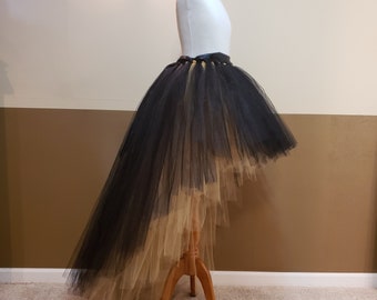 D02 Black over Gold/ High-Low tutu (With Sewn in satin LINING)// Hi - lo tulle skirt//(33 colors available)