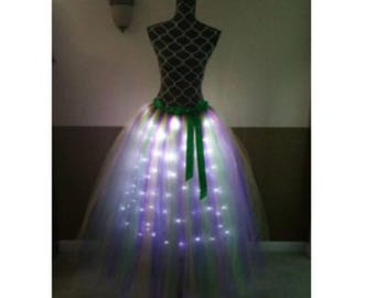 K42 Mardi Gras LED full length Adult tutu/  Halloween tulle costume, Light up skirt (Children to Adult tulle tutu)