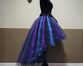 G09 Queen of the night High-Low LED tutu /Witch LED skirt/ Light up tutu costume/Black purple smoke blue light up tutu