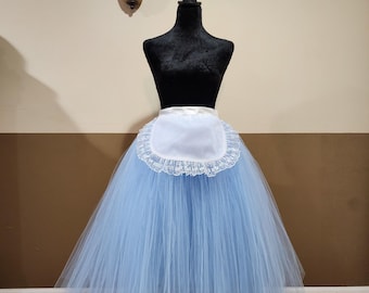 F22 Full length Adult tutu with apron/ Blue & white tutu/ Cinderella tulle costume, Women's floor length tutu skirt