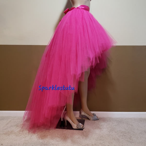 A09 Fuchsia High-Low tutu (With Sewn in satin LINING)//Hi - lo tulle skirt  Children to adult Tutu//(33 colors available) Pink tulle skirt