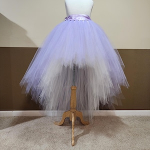 D06 Lavender over Ivory/ High-Low tutu (With Sewn in satin LINING)// Hi - lo tulle skirt//(33 colors available)