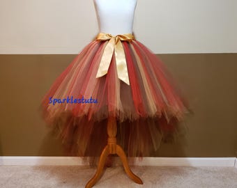 C09 Fall leaves High-Low tutu (With Sewn in satin LINING)//Mix color Hi - lo tulle skirt//(33 colors available) Fall photo shoot skirt