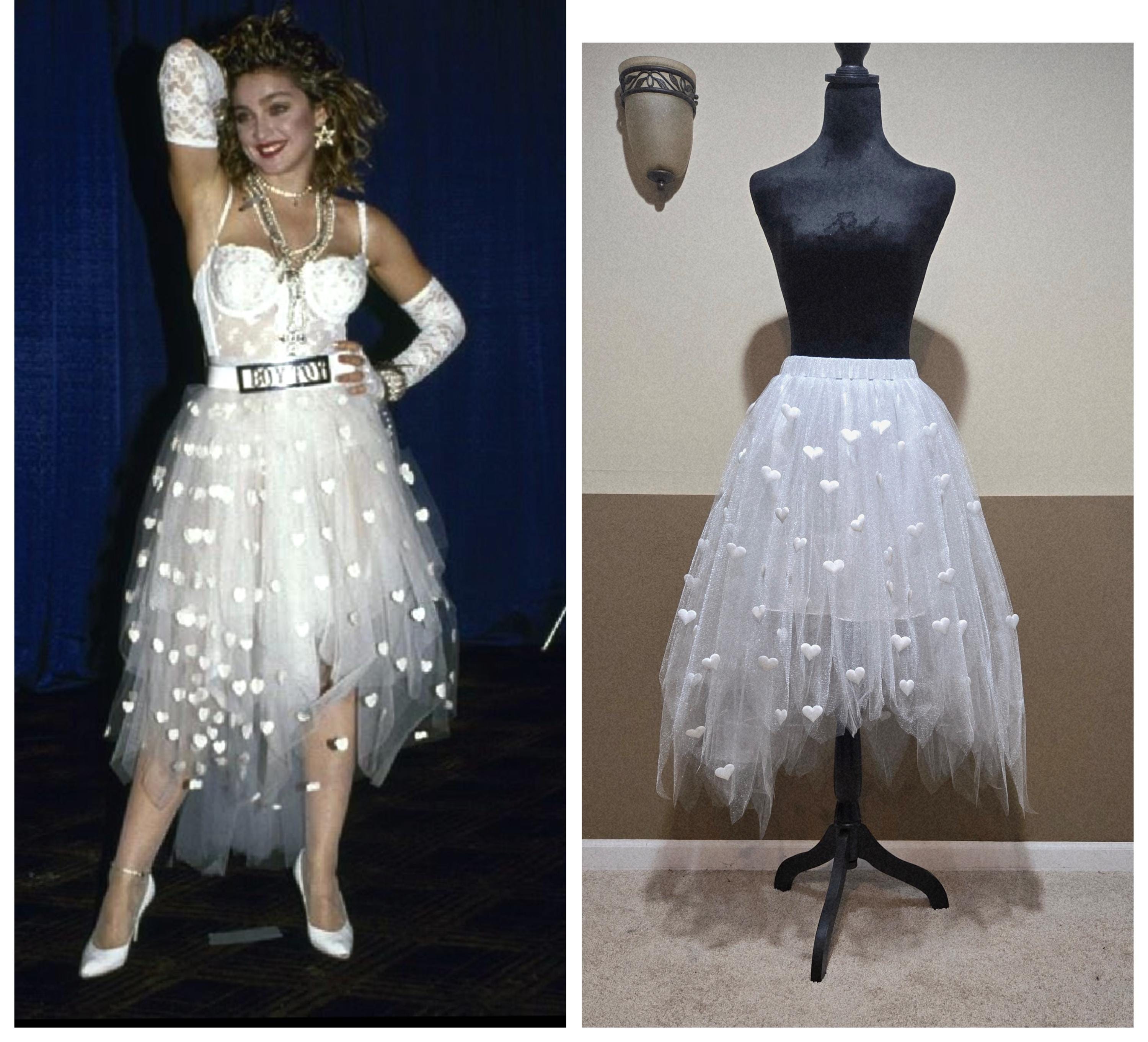 A30 Madonna Like a Virgin custom White High-Low tutu with hearts/ 80's party custom