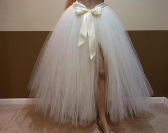 E23 Full length Ivory adult tutu with slit/ Tulle skirt with slit/ Bridesmaids tulle skirt, Women's floor length tutu skirt