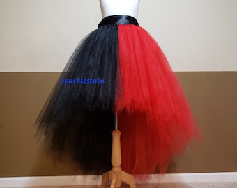 B11 Black & Red Queen of Hearts High low tutu(With Sewn in satin LINING)//Evil Queen tulle skirt//(33 colors available) Halloween witch Tutu