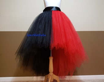 B11 Black & Red Queen of Hearts High low tutu(With Sewn in satin LINING)//Evil Queen tulle skirt//(33 colors available) Halloween witch Tutu