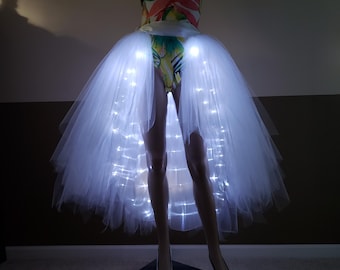 K33 White High-Low frint open LED tutu (With Sewn in satin LINING)/ Christmas Tutu/ Open skirt with lights