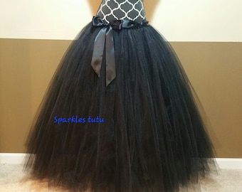 F01 Full length Adult tutu/ Black tutu/ Halloween tulle costume, Women's floor length tutu skirt (Children to Adult tulle tutu)