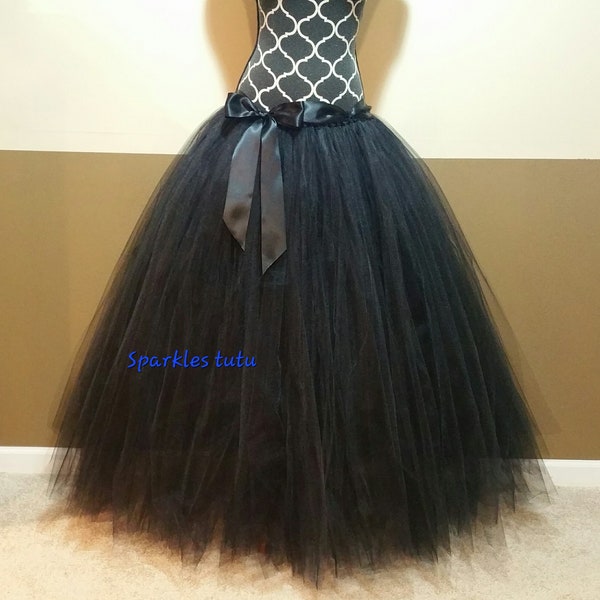 F01 Full length Adult tutu/ Black tutu/ Halloween tulle costume, Women's floor length tutu skirt (Children to Adult tulle tutu)