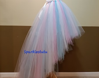 C03 Cotton Candy High-Low tutu (With Sewn in satin LINING)//Mix color Hi - lo tulle skirt/ Women's Tutu skirt
