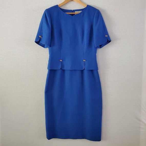 Kasper ASL Vintage Peplum Dress 8 Royal Blue Gold 