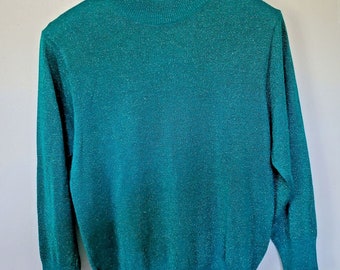 Rochelle California Sparkle Metallic Sweater Womens Large Teal Blue Green