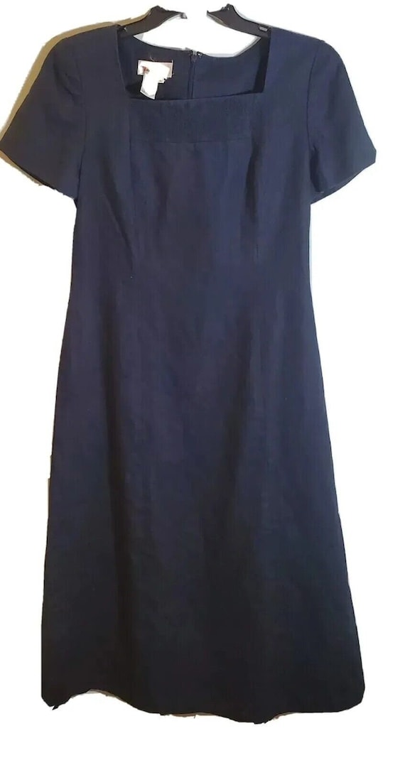 Vintage Talbots 100% Linen A Line Dress Navy with… - image 1