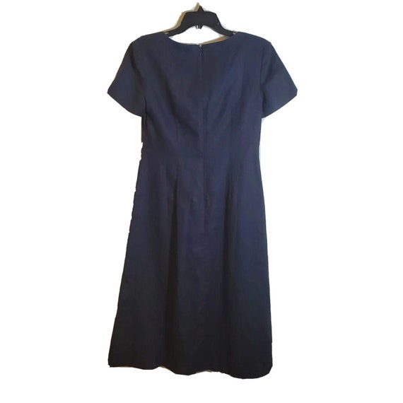 Vintage Talbots 100% Linen A Line Dress Navy With Embroidery Women's Size 6  