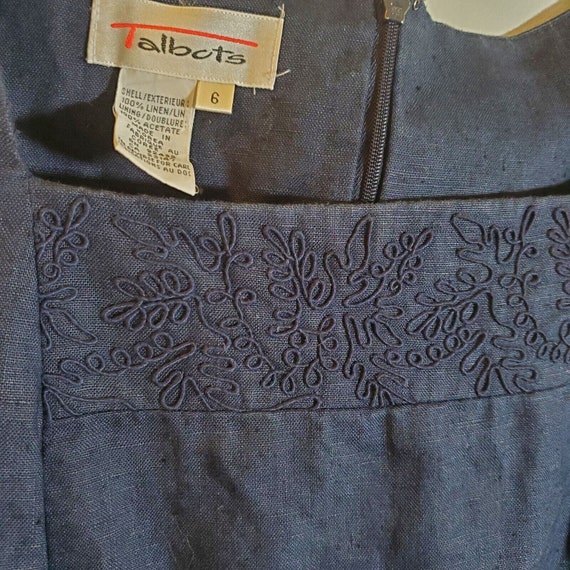 Vintage Talbots 100% Linen A Line Dress Navy with… - image 3