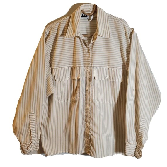 VTG ILIO Cotton Top Beige and White Stripe W Sz L 