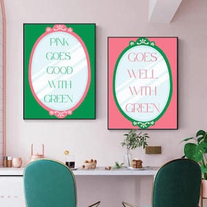 Wicked wall art| “Pink Goes Good (Well) with green”| Cute Glinda and Elphaba inspired wall art | poster print | wicked decor
