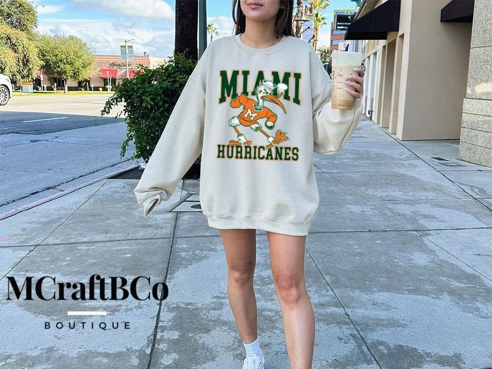 CustomCat Miami Hurricanes Vintage NCAA Crewneck Sweatshirt White / XL