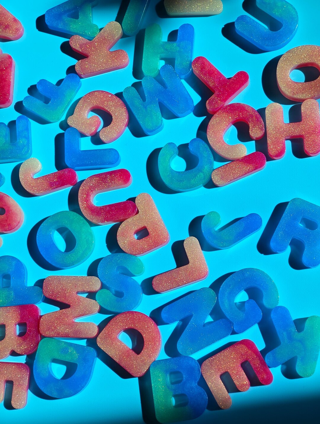 Resin Letter Keychains | Glitter | Custom Color | Blue/pink - Etsy