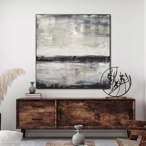 Large Square Original Abstract Wall Art Painting On Canvas, Beige XXL Artwork, Modern Acrylic Painting, Oversized Horizon Wall Decor
