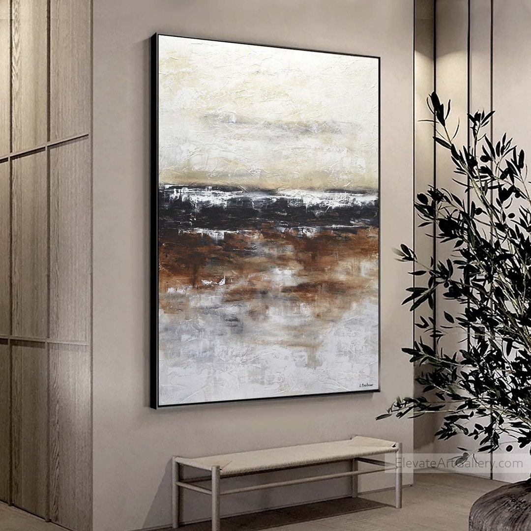 Extra Large Art on Canvas, Brown Beige Painting With Textures, Modern ...