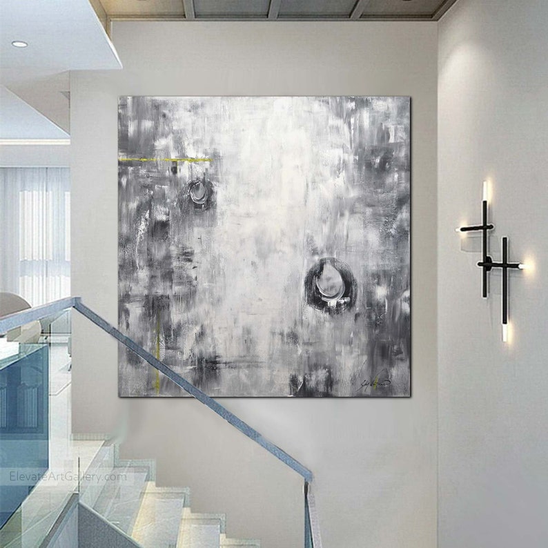 Oversized Black and White Wall Art, Geometrical Abstract Painting