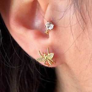 Bee Earrings • 14K Gold Plated • Animal Jewelry • 925K Sterling Silver • Dragonfly Jewelry • Cute Earrings • Minimalist Studs