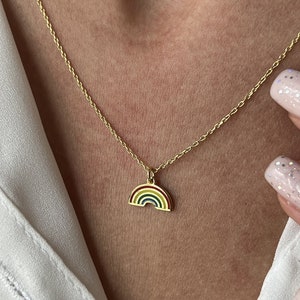 Rainbow Necklace • 925K Sterling Silver • Enamel Rainbow Jewelry • 14K Gold Plated • Spring Rainbow Pendant • Minimalist Gift for Her