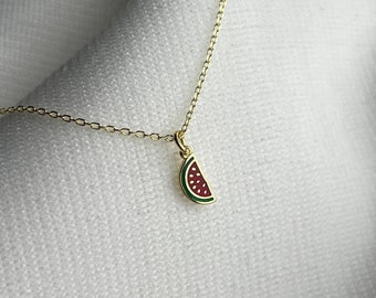 Watermelon Necklace • 14K Gold Plated • Red Fruit Jewelry • 925K Sterling Silver • Summer Necklace • Cute Minimalist Jewelry • Gift for Her