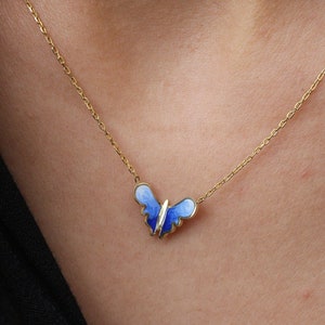 Blue Butterfly Necklace • 14K Gold Plated • 925K Sterling Silver • Animal Jewelry • Butterfly Pendant • Animal Necklace • Minimalist Gift