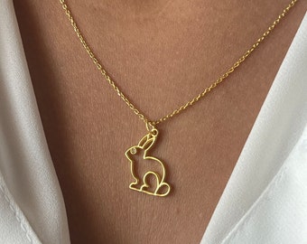 Rabbit Necklace • 14K Gold Plated • 925K Sterling Silver • Rabbit Jewelry • Bunny Pendant • Animal Necklace • Gift for Her • Minimalist Gift