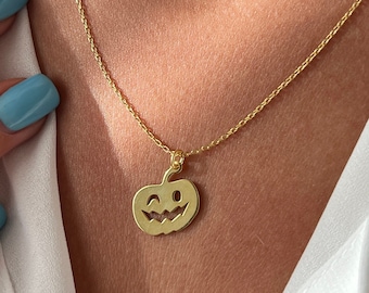 14K Gold Plated Pumpkin Necklace: Sterling Silver Halloween Jewelry