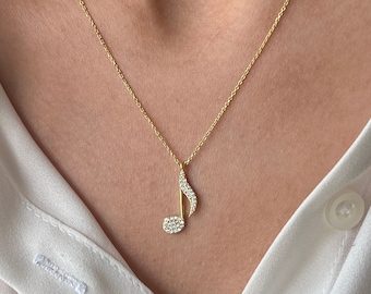 Collana con nota musicale placcata in oro • Gioielli in argento sterling per musicisti