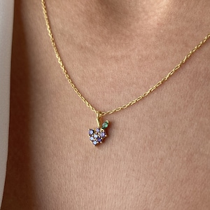 Grape Necklace • 14K Gold Plated • Berry Jewelry • 925K Sterling Silver • Fruit Pendant • Summer Necklace • Gift for Her • Minimalist Gift