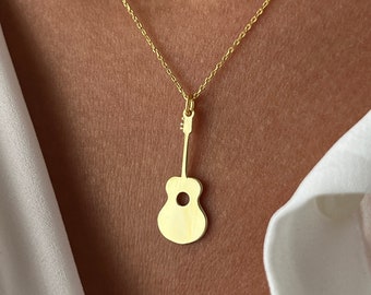 Guitar Necklace • 14K Gold Plated • 925K Sterling Silver • Guitar Pendant • Music Necklace • Unisex Necklace • Minimalist Gift