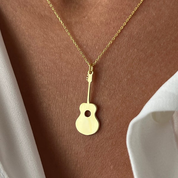 Guitar Necklace • 14K Gold Plated • 925K Sterling Silver • Guitar Pendant • Music Necklace • Unisex Necklace • Minimalist Gift