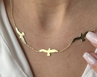 Seagull Pendant Necklace • 14K Gold Plated Sterling Silver Bird Jewelry