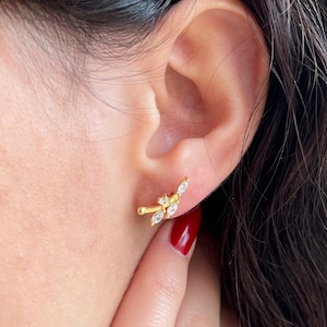 Olive Branch Earrings • 14K Gold Plated • Peace Jewelry •925K Sterling Silver • Tiny Jewelry • Nature Branch Earrings • Minimalist Studs