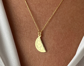Collana con fetta di limone • Placcato oro 14K • Gioielli di agrumi • Argento sterling 925K • Collana di frutta • Collana unisex • Regalo minimalista